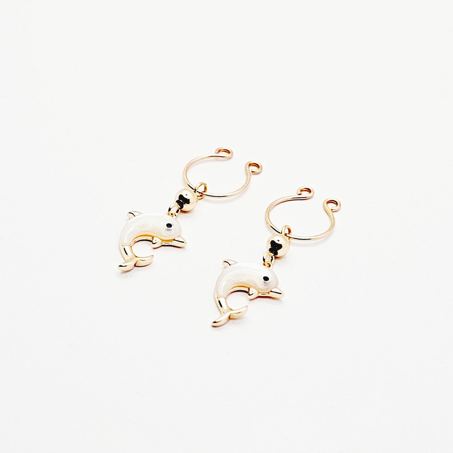 Non Piercing Nipple Rings with 18K Gold Seashell Dolphins.
