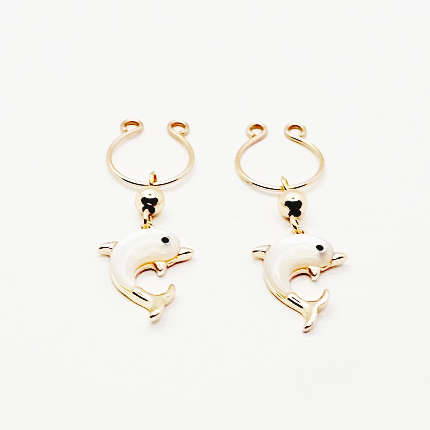 Non Piercing Nipple Rings with 18K Gold Seashell Dolphins.