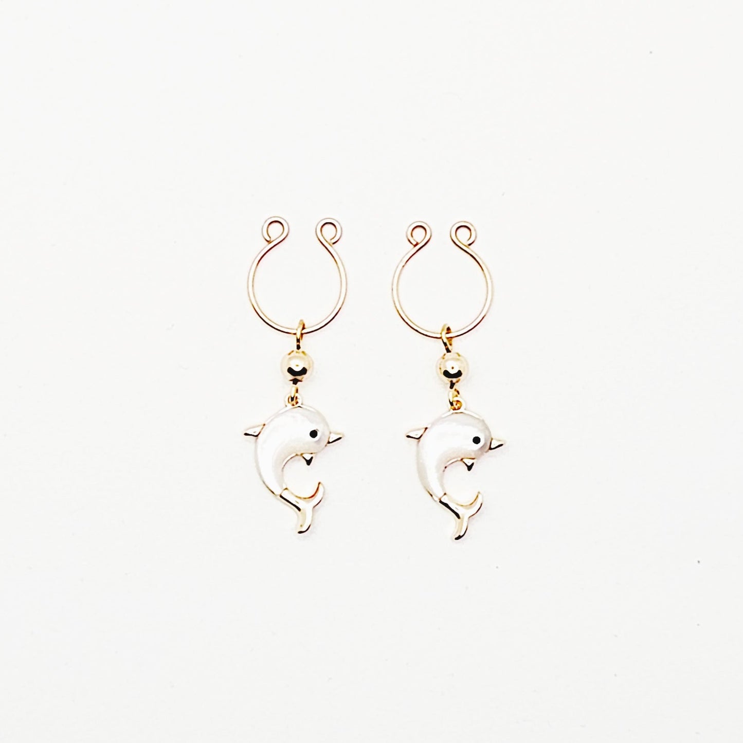 Non Piercing Nipple Rings with 18K Gold Seashell Dolphins.