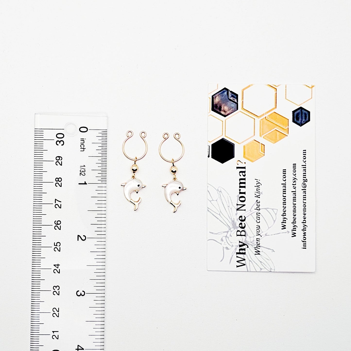 Non Piercing Nipple Rings with 18K Gold Seashell Dolphins.