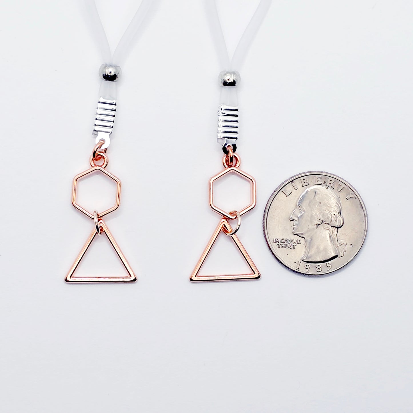 Non-Piercing Nipple Nooses with Geometric Rose Gold Dangles. Or Choose Nipple Clamps. MATURE Body Jewelry