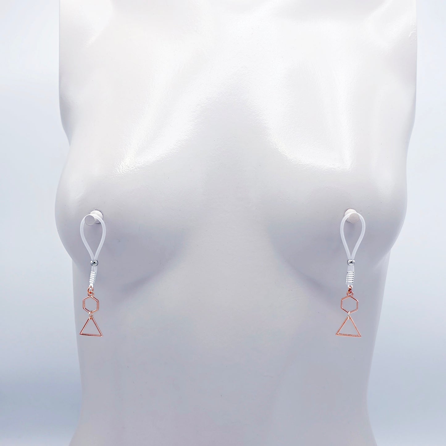 Non-Piercing Nipple Nooses with Geometric Rose Gold Dangles. Or Choose Nipple Clamps. MATURE Body Jewelry