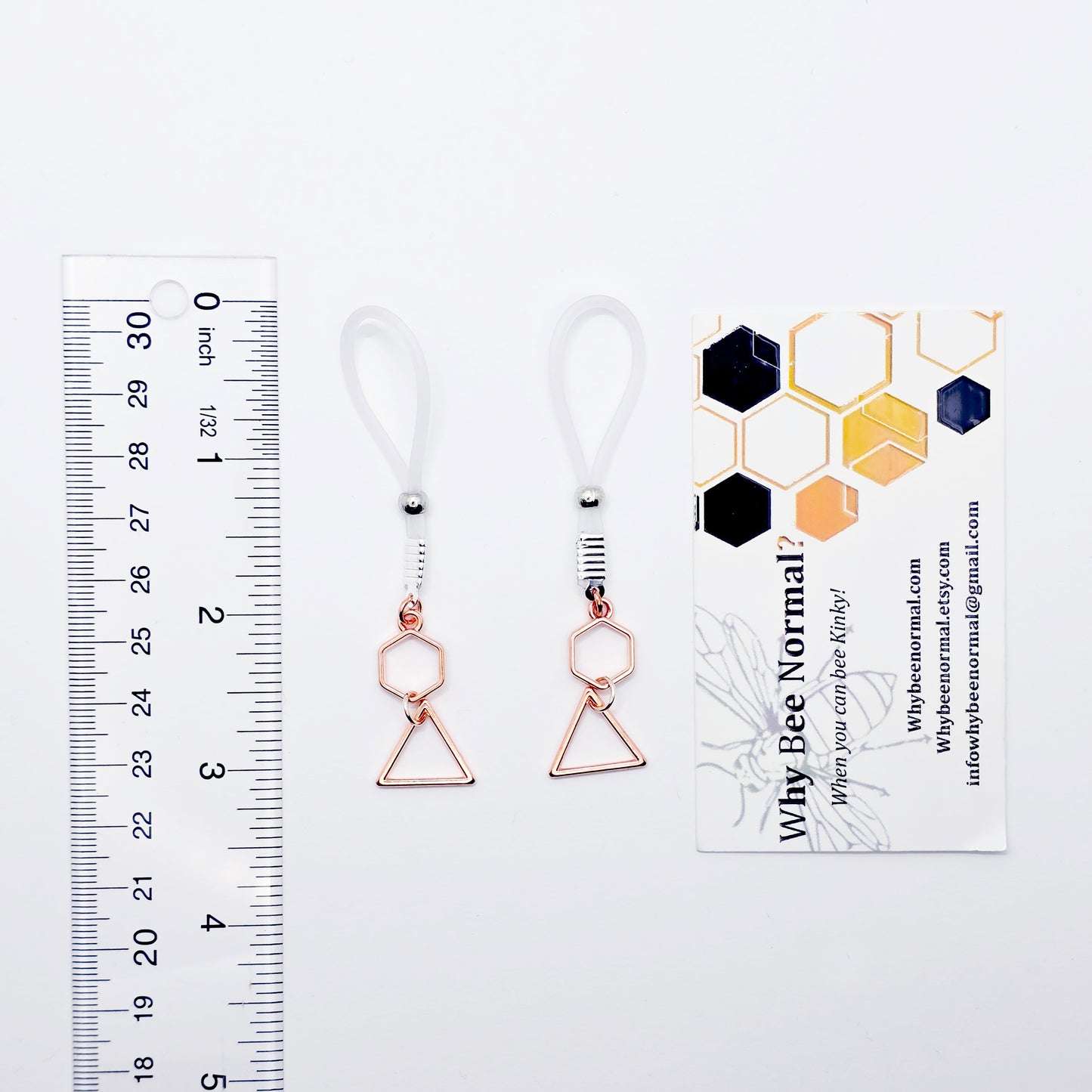 Non-Piercing Nipple Nooses with Geometric Rose Gold Dangles. Or Choose Nipple Clamps. MATURE Body Jewelry