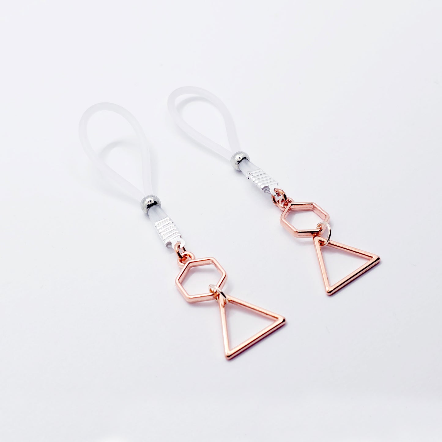 Non-Piercing Nipple Nooses with Geometric Rose Gold Dangles. Or Choose Nipple Clamps. MATURE Body Jewelry
