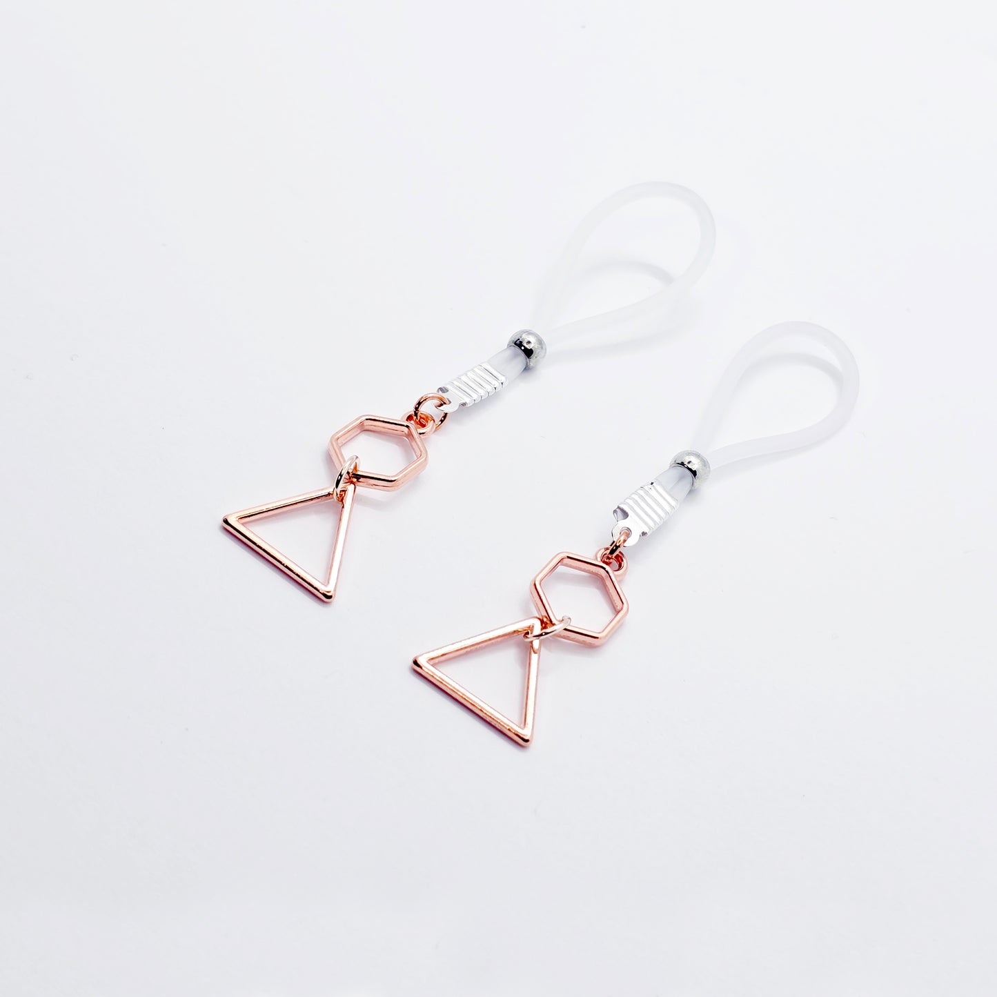 Non-Piercing Nipple Nooses with Geometric Rose Gold Dangles. Or Choose Nipple Clamps. MATURE Body Jewelry
