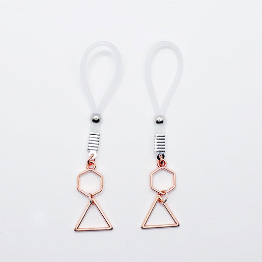 Non-Piercing Nipple Nooses with Geometric Rose Gold Dangles. Or Choose Nipple Clamps. MATURE Body Jewelry