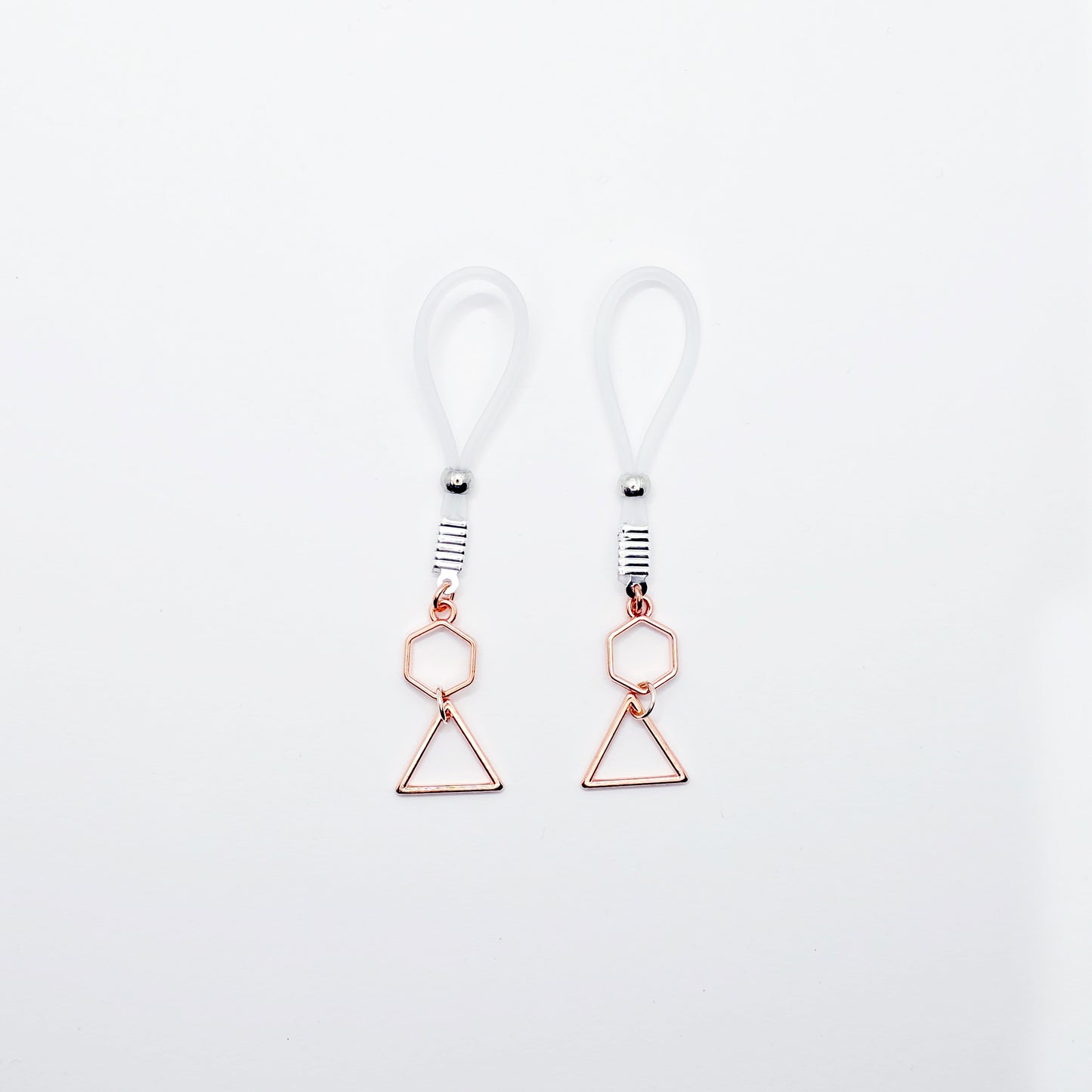 Non-Piercing Nipple Nooses with Geometric Rose Gold Dangles. Or Choose Nipple Clamps. MATURE Body Jewelry