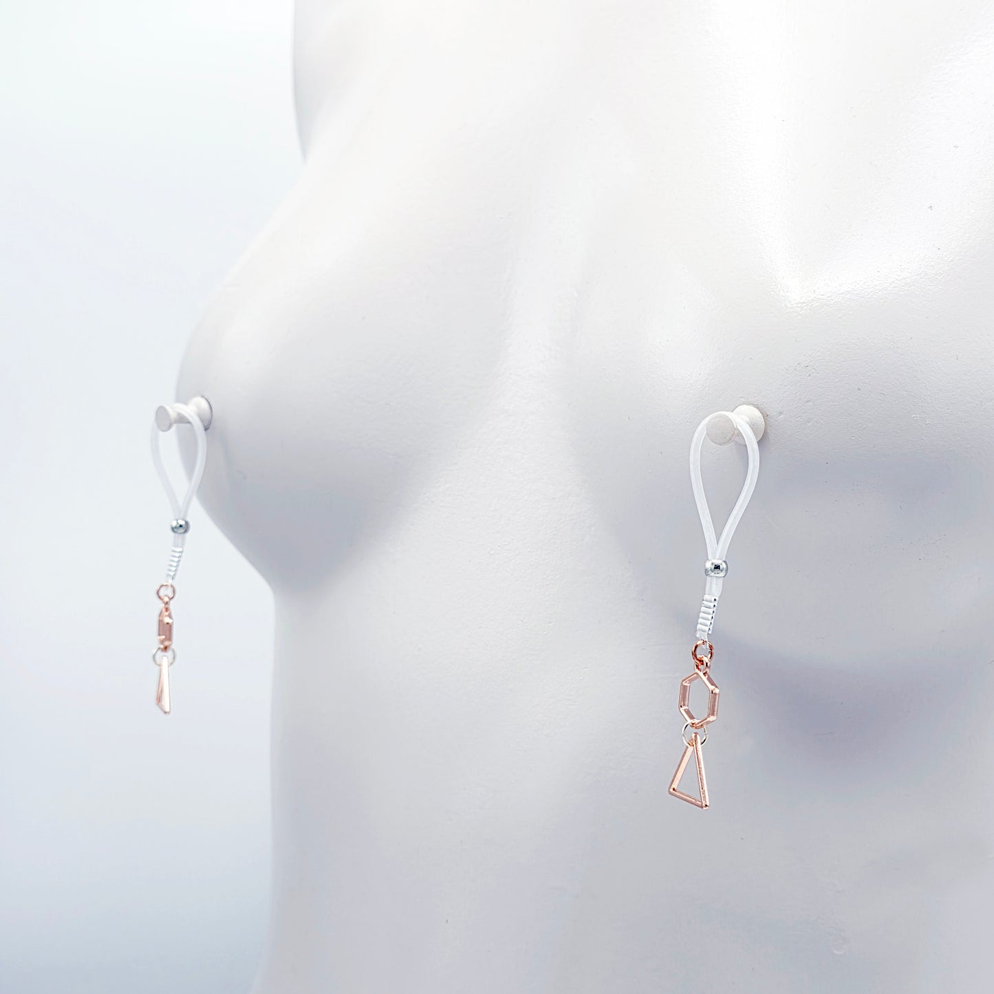 Non-Piercing Nipple Nooses with Geometric Rose Gold Dangles. Or Choose Nipple Clamps. MATURE Body Jewelry