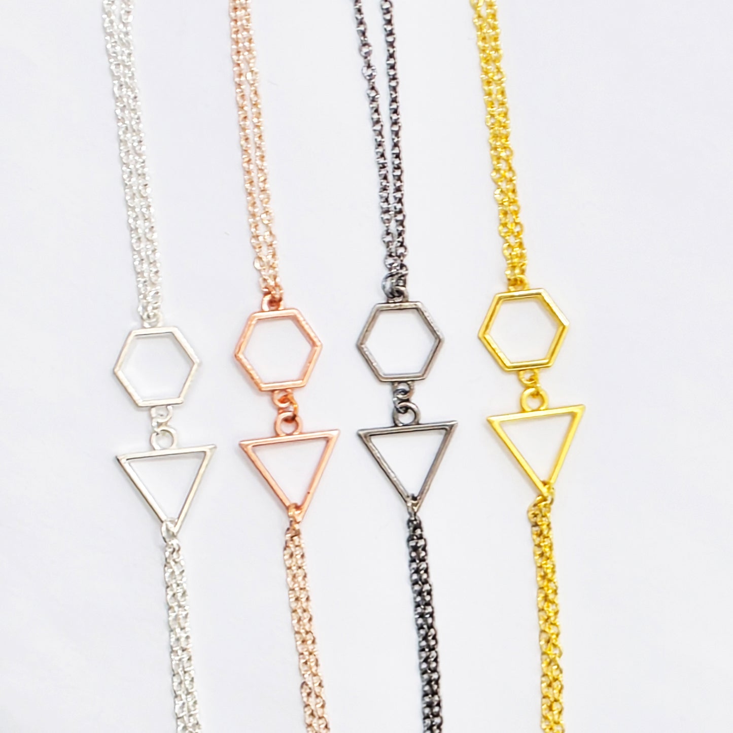 Necklace to Nipple, Geometric with Nipple Chains. Four Color Options. Non-Piercing or use with pierced or Nipple Clamps