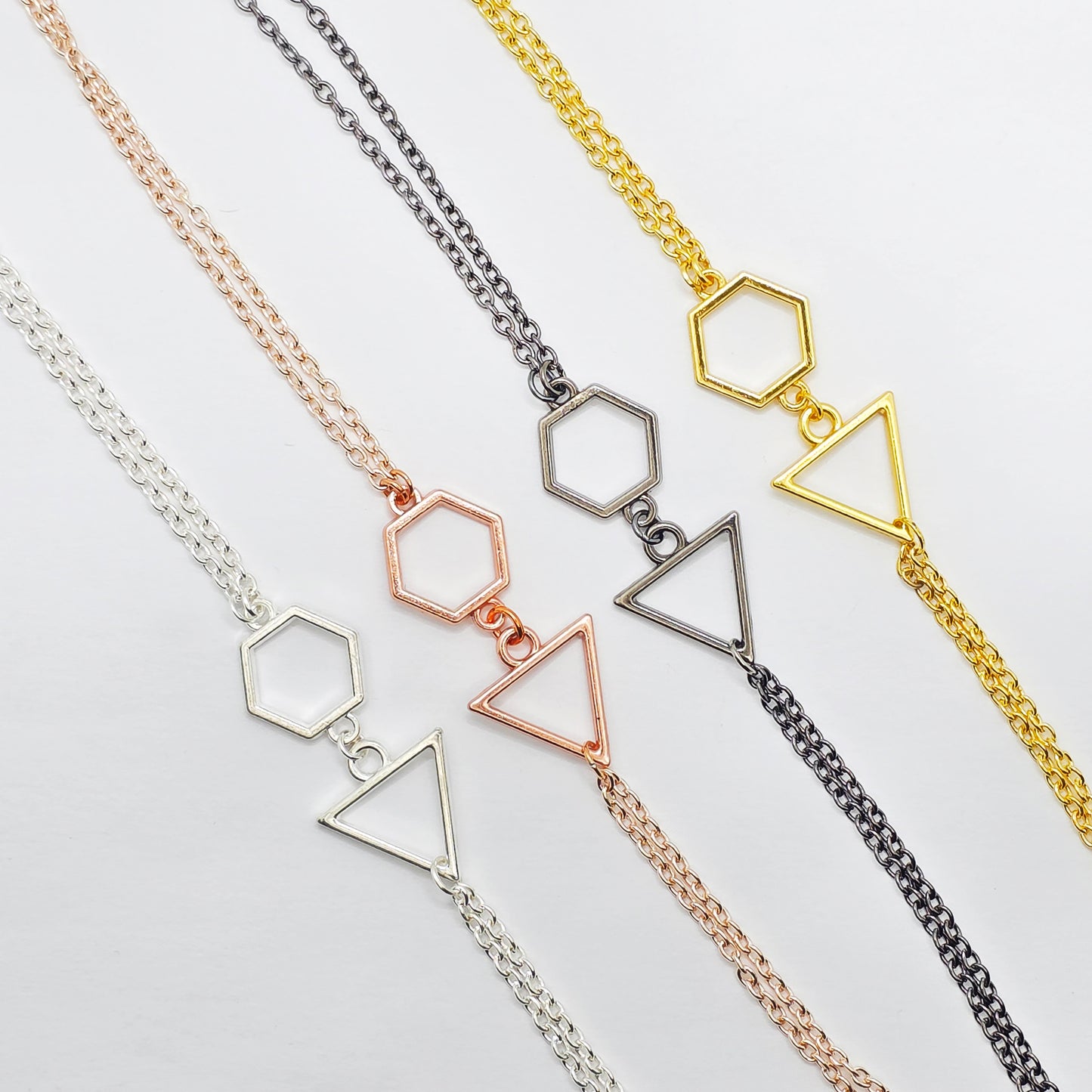 Necklace to Nipple, Geometric with Nipple Chains. Four Color Options. Non-Piercing or use with pierced or Nipple Clamps