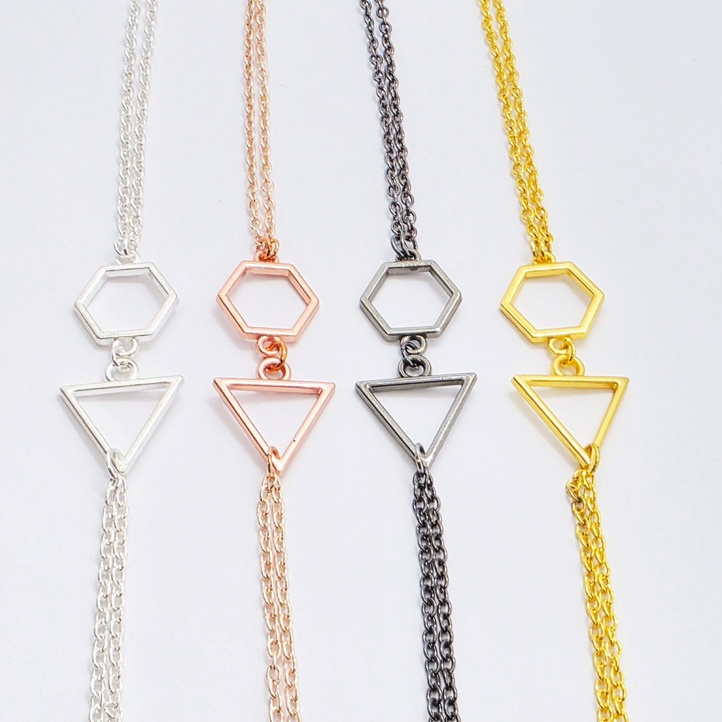 Necklace to Nipple, Geometric with Nipple Chains. Four Color Options. Non-Piercing or use with pierced or Nipple Clamps