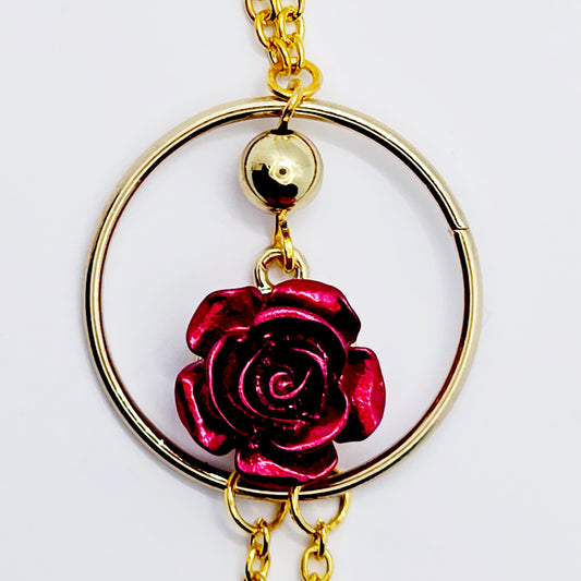 Necklace to Nipple, Gold, Circle, and Red Rose. Your Choice of Nipple Attachment