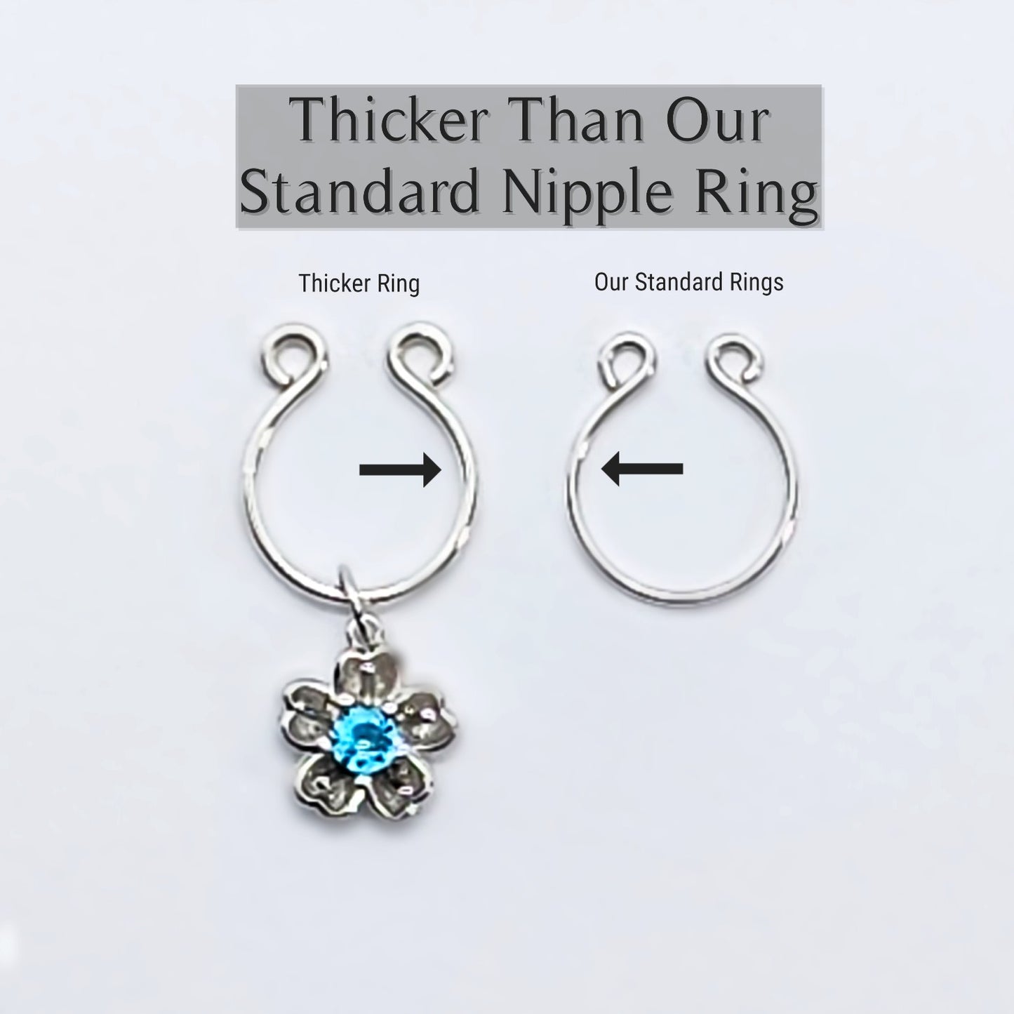 Non Piercing Nipples Jewelry, Sterling Silver Flower Nipple Rings. Sexy Nipple Rings with Blue Gem Flowers.