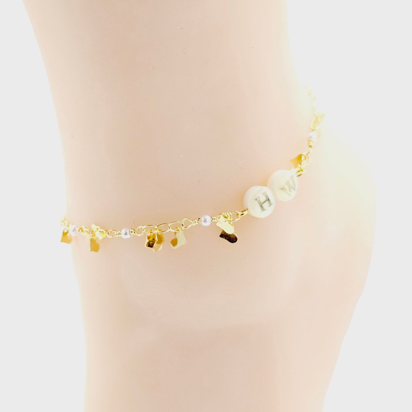 Gold Hotwife Anklet with Pearls and Hearts. Discreet HW for Hot Wife. Swinger Lifestyle