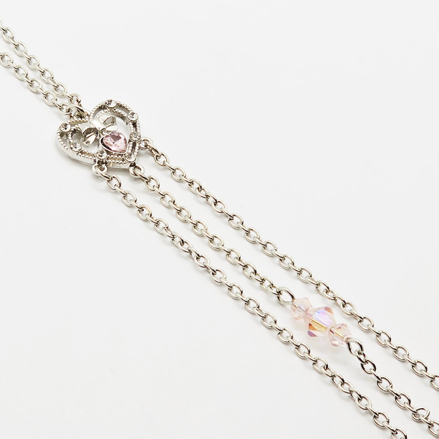 Necklace to Nipple with Tweezer Clit Clamp with Heart and Pink Crystals.
