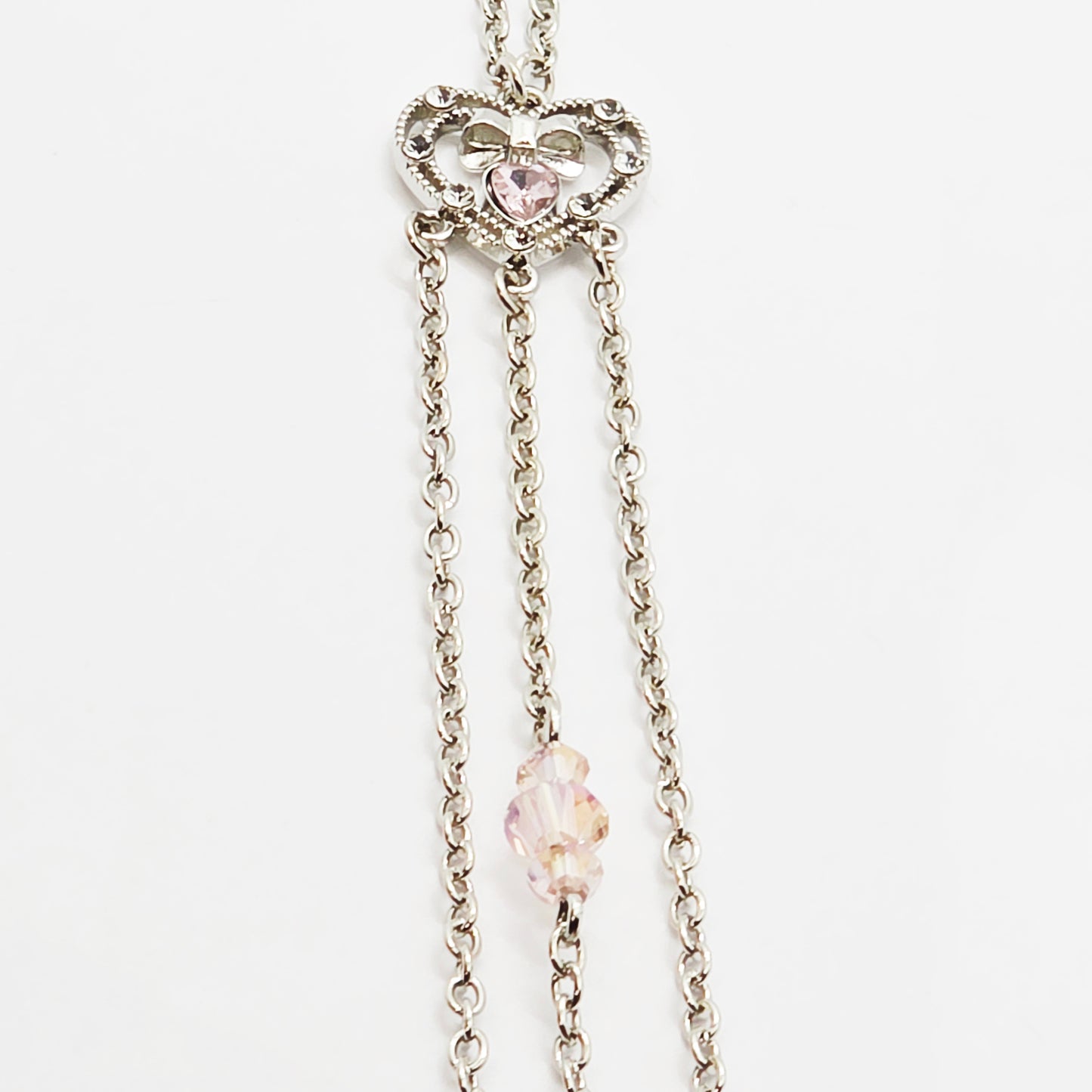 Necklace to Nipple with Tweezer Clit Clamp with Heart and Pink Crystals.
