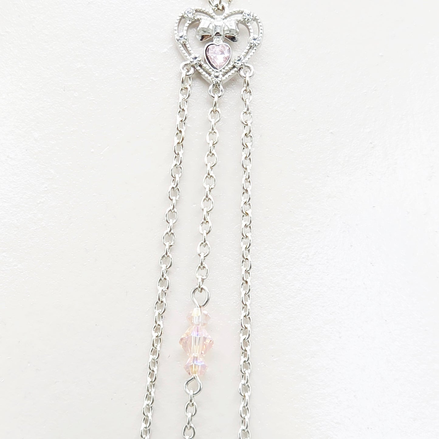 Necklace to Nipple with Tweezer Clit Clamp with Heart and Pink Crystals.