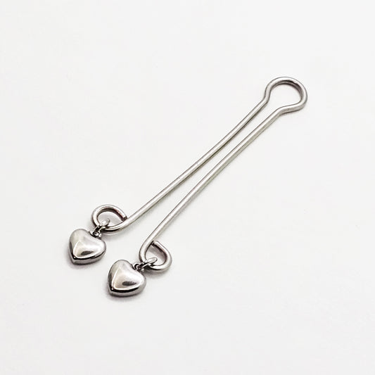 Labia Clip with Hearts, Stainless Steel. Non Piercing Clit Clip Vaginal Jewelry.