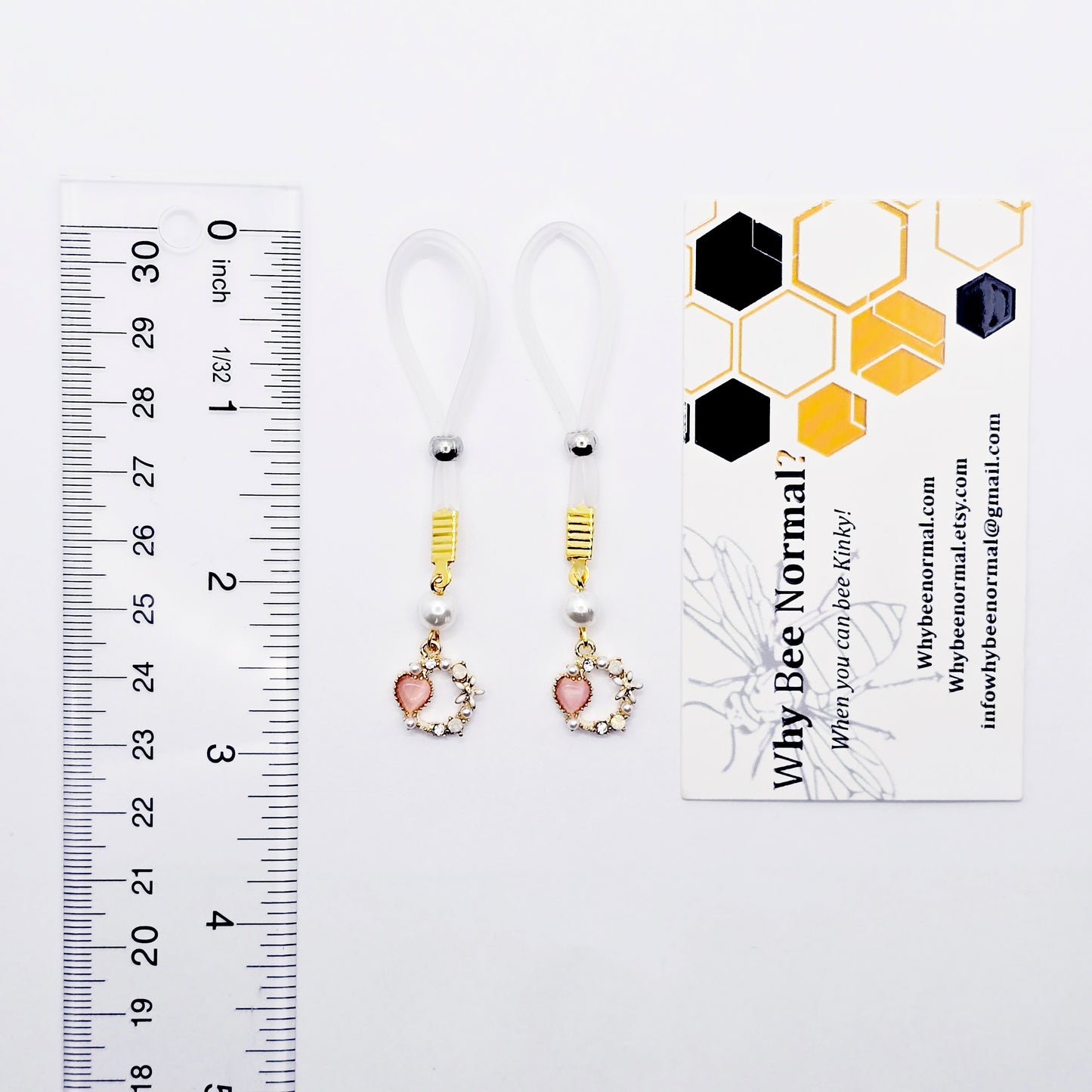 Fake Nipple Piercings. Sexy Heart and Pearl Nipple Dangles on Nipple Nooses or Clamps.