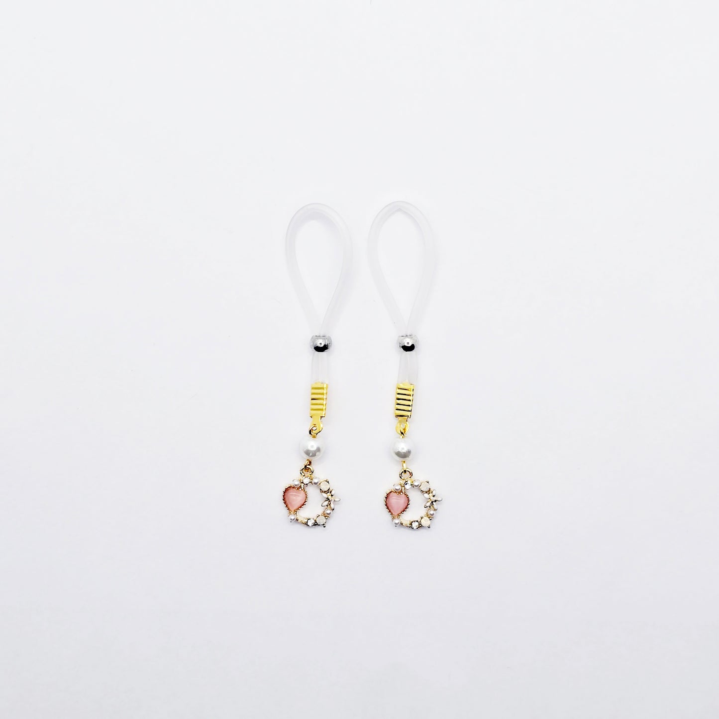 Fake Nipple Piercings. Sexy Heart and Pearl Nipple Dangles on Nipple Nooses or Clamps.