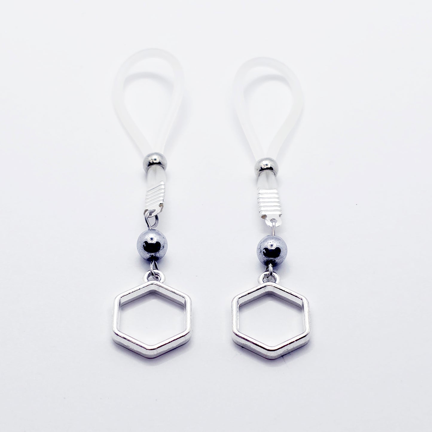 Nipple Noose Jewelry with Hexagons. Non-Piercing Nipple Jewelry.