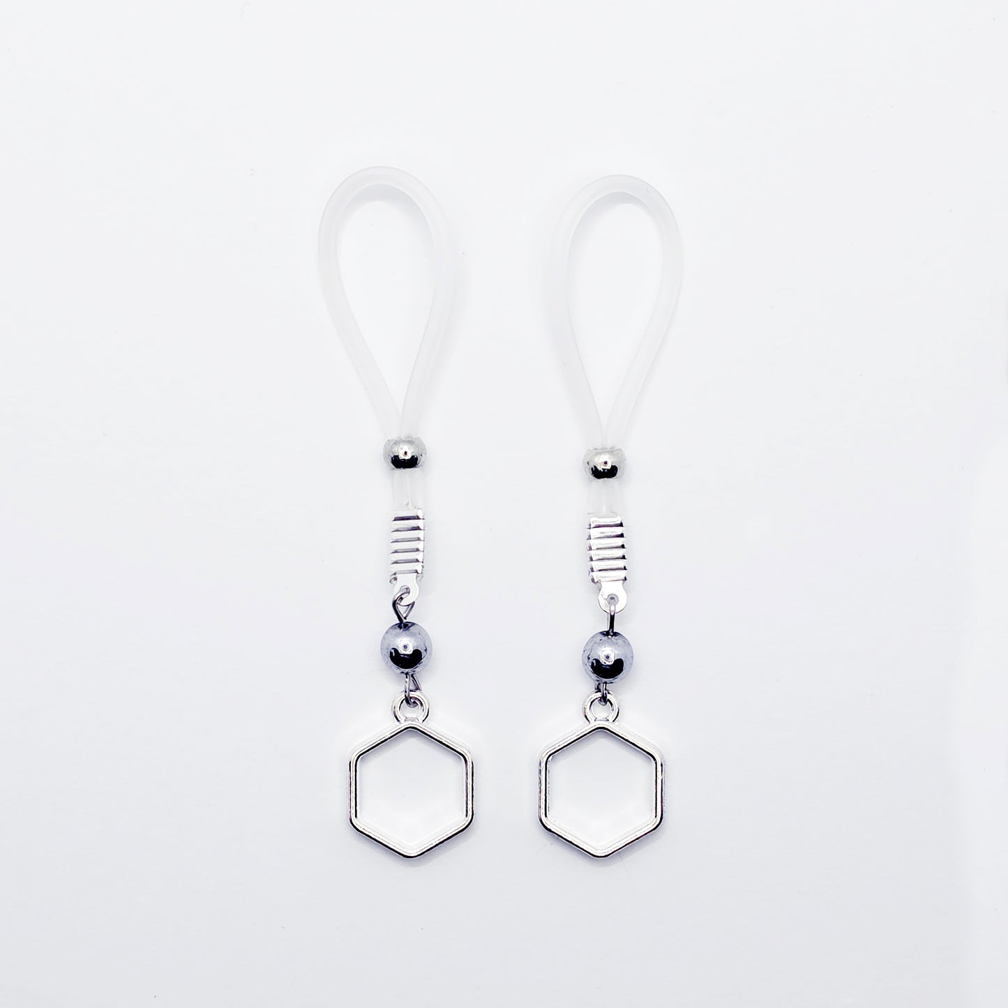 Nipple Noose Jewelry with Hexagons. Non-Piercing Nipple Jewelry.