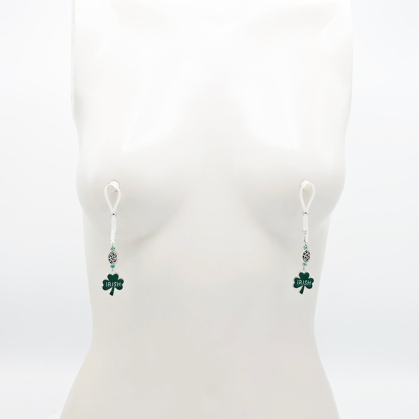 Non-Piercing Nipple Nooses with Beads and Green Shamrock Irish Pendants