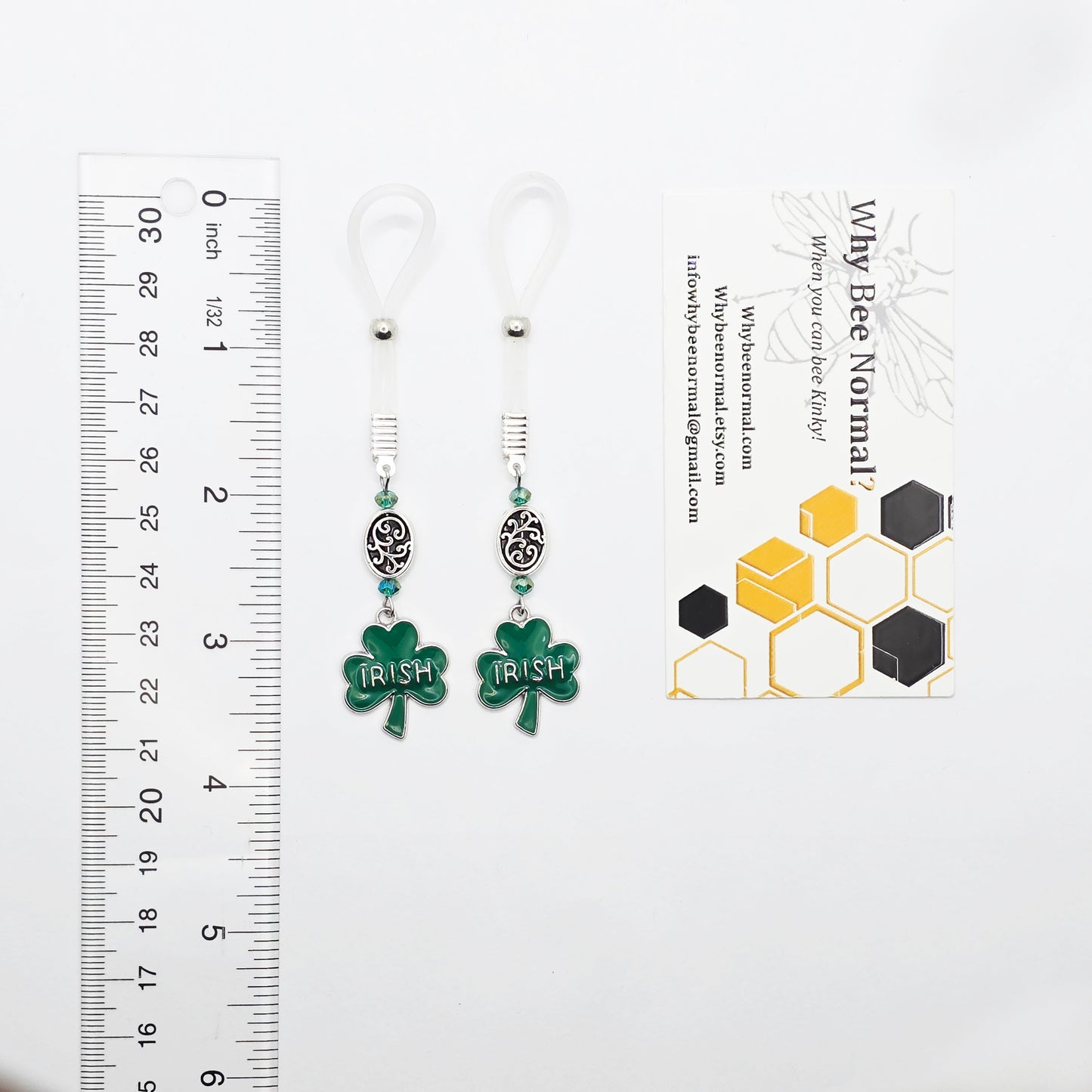 Non-Piercing Nipple Nooses with Beads and Green Shamrock Irish Pendants