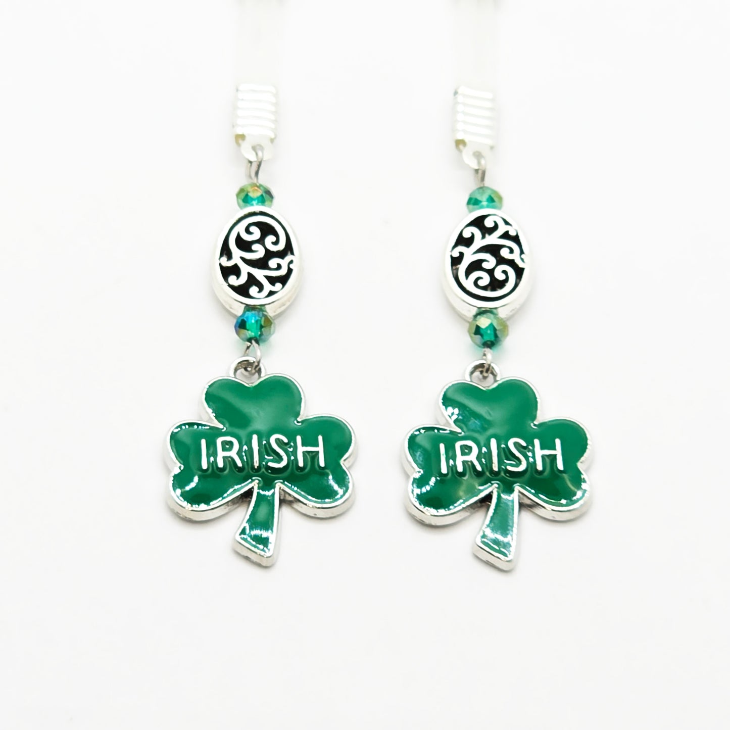 Non-Piercing Nipple Nooses with Beads and Green Shamrock Irish Pendants