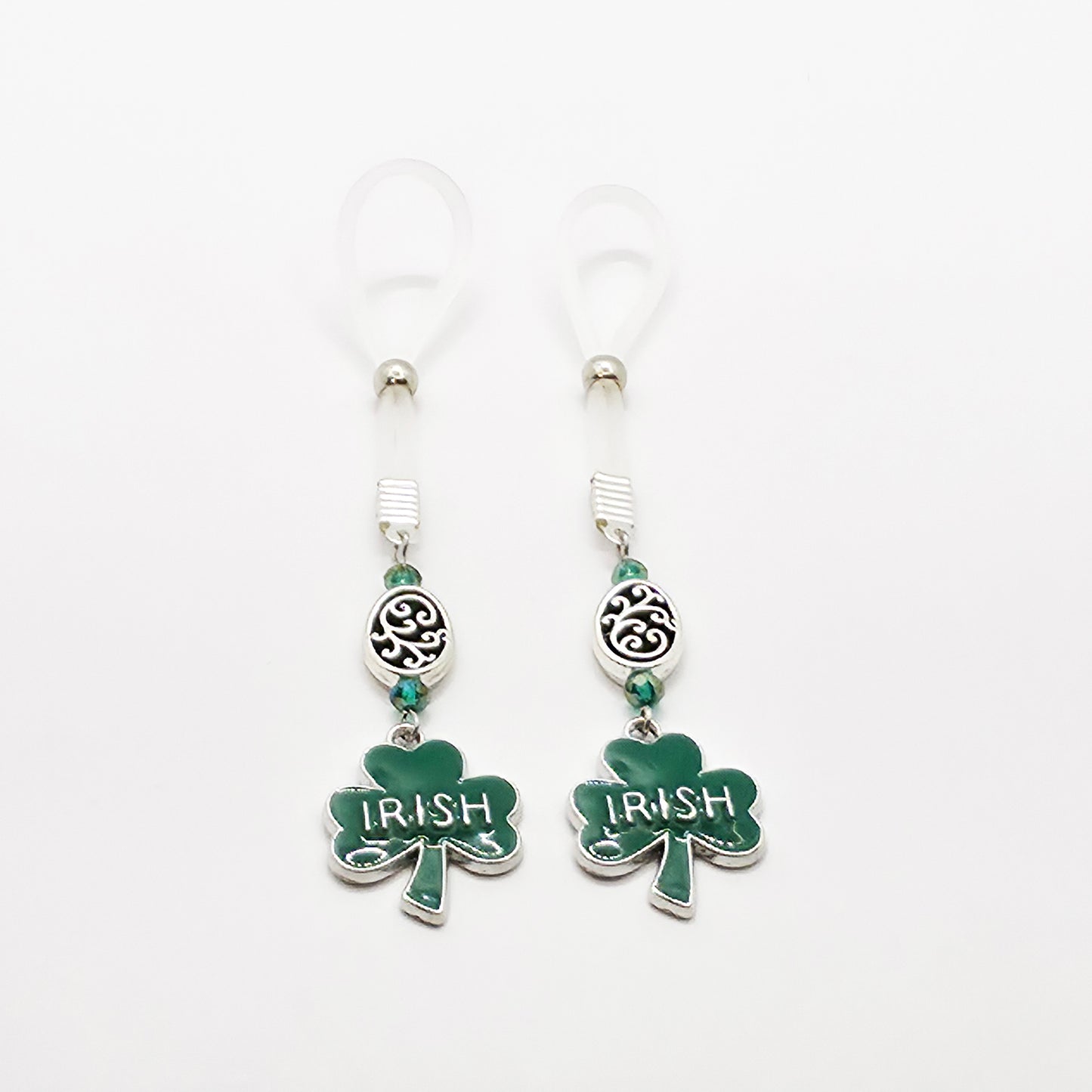 Non-Piercing Nipple Nooses with Beads and Green Shamrock Irish Pendants