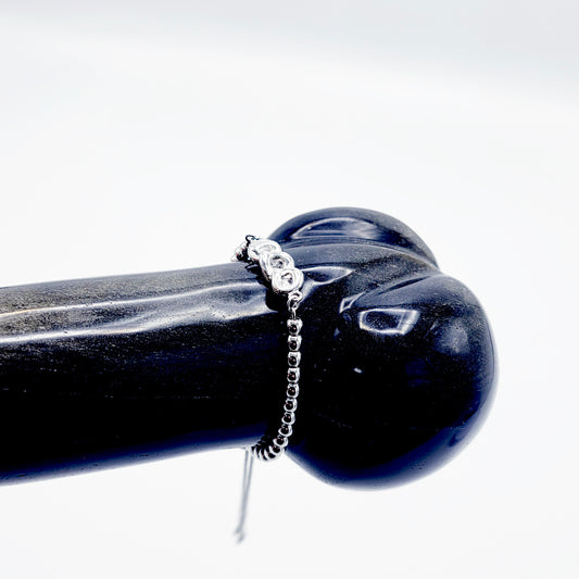 Platinum Penis Noose, Adjustable Cock Bracelet with Beads