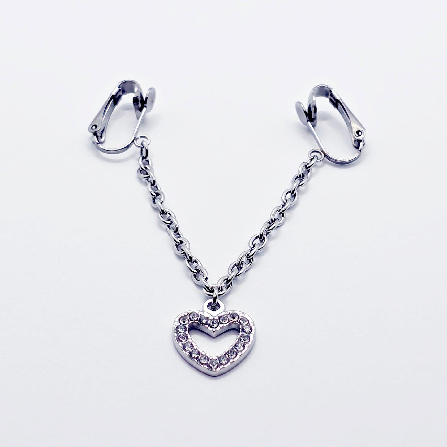 Labia Jewelry with Sparkling Heart. Stainless Steel Non Piercing Labia Chain Dangle.