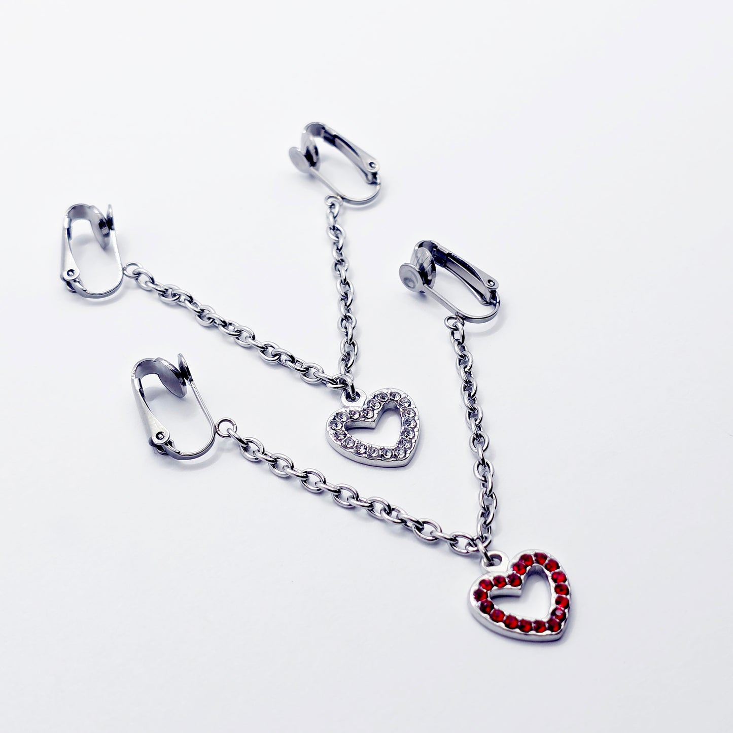 Labia Jewelry with Sparkling Heart. Stainless Steel Non Piercing Labia Chain Dangle.