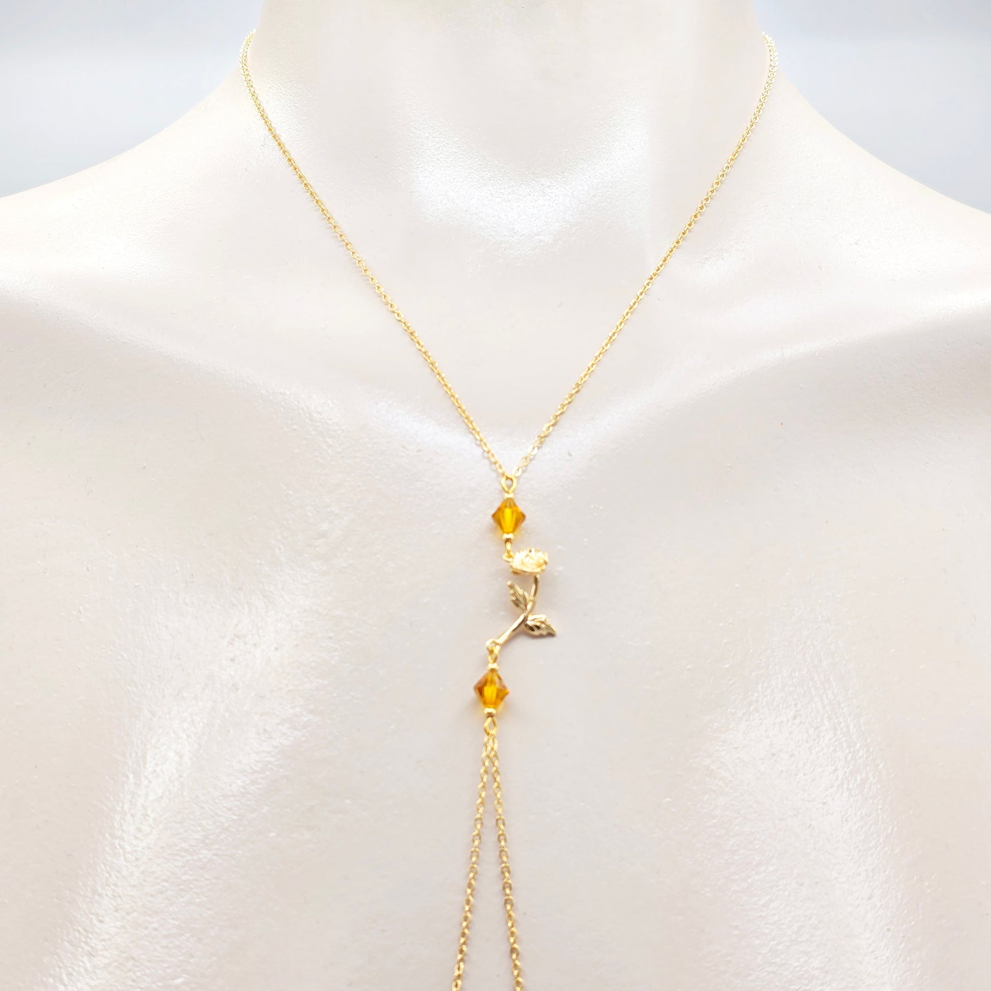 Birth Month Necklace to Nipple with Multiple Nipple Attachment Options. 18K Gold Birth Flower and Crystal Nipple Chain Necklace.