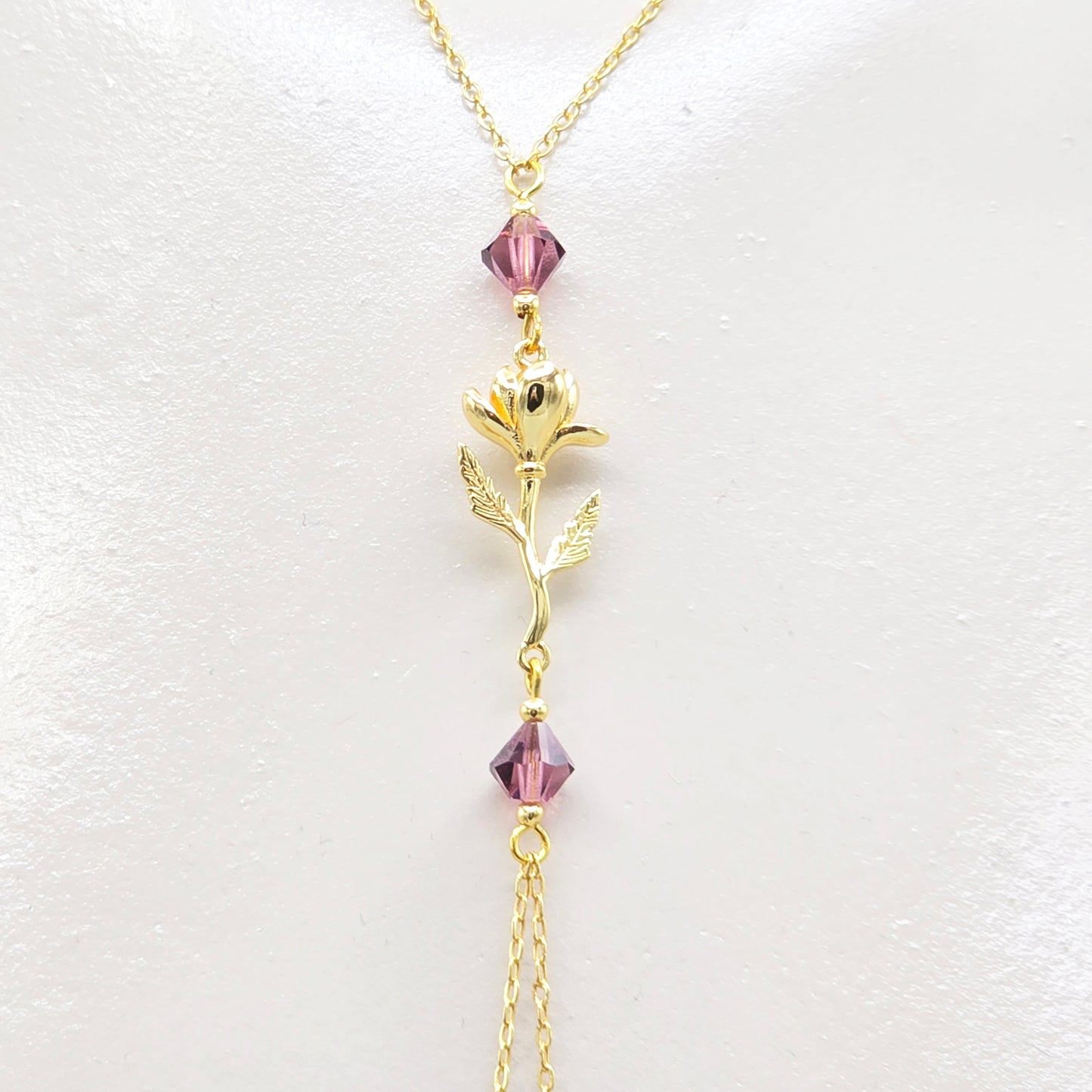 Birth Month Necklace to Nipple with Multiple Nipple Attachment Options. 18K Gold Birth Flower and Crystal Nipple Chain Necklace.