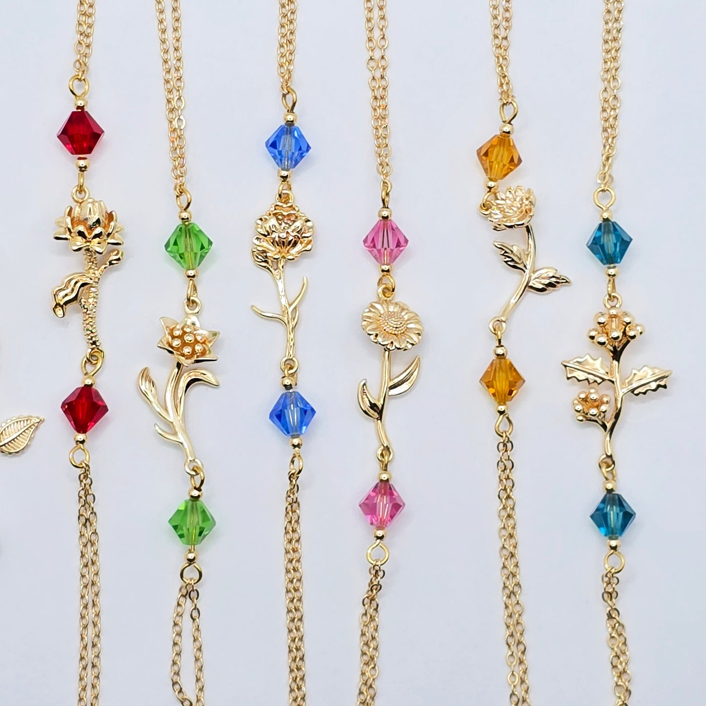Birth Month Necklace to Nipple with Multiple Nipple Attachment Options. 18K Gold Birth Flower and Crystal Nipple Chain Necklace.