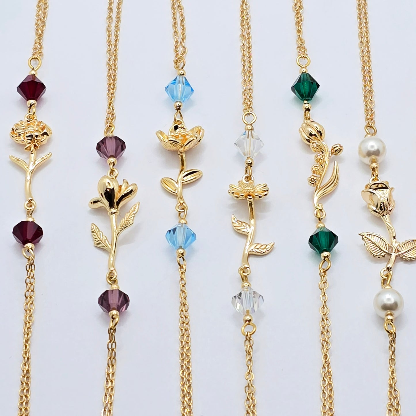 Birth Month Necklace to Nipple with Multiple Nipple Attachment Options. 18K Gold Birth Flower and Crystal Nipple Chain Necklace.