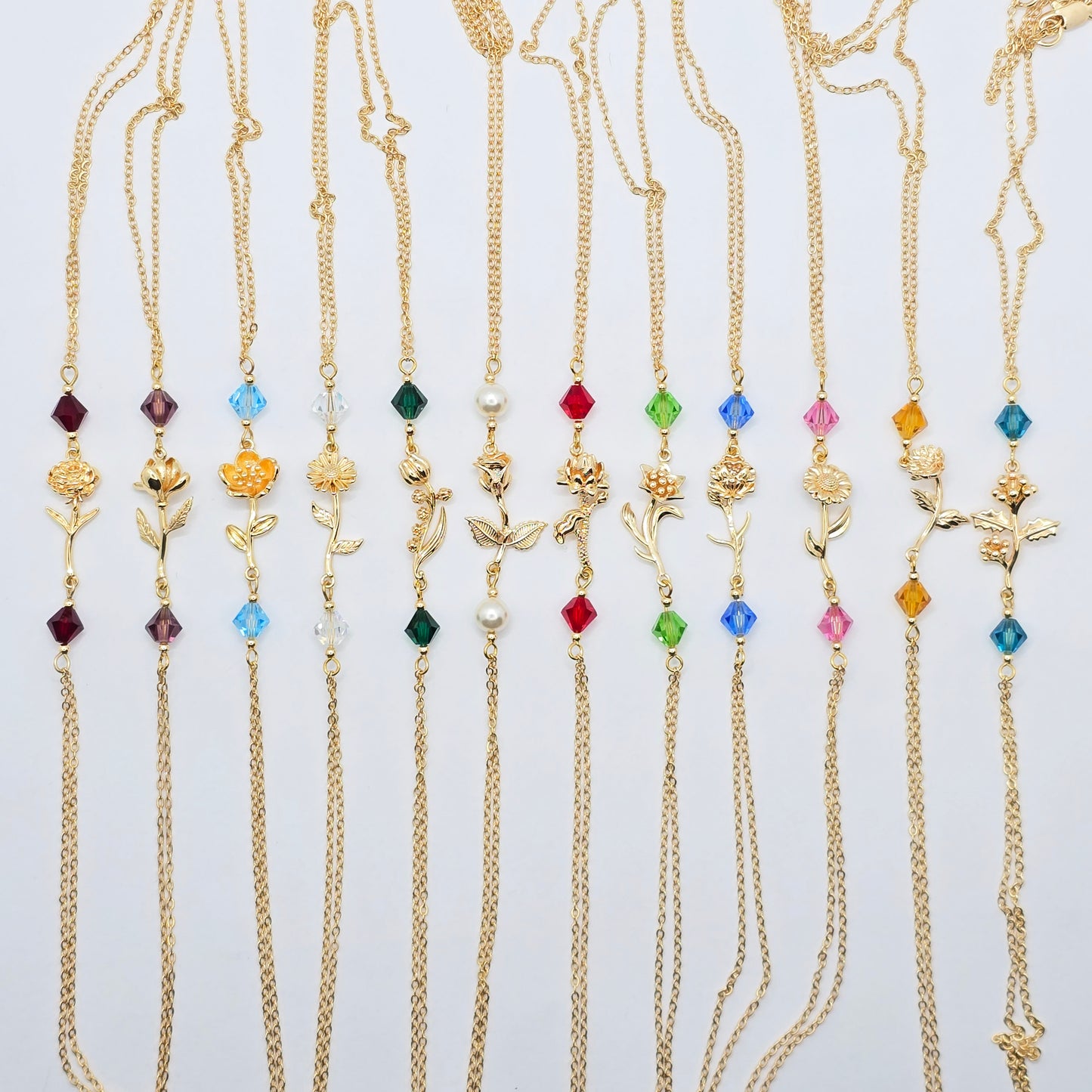 Birth Month Necklace to Nipple with Multiple Nipple Attachment Options. 18K Gold Birth Flower and Crystal Nipple Chain Necklace.