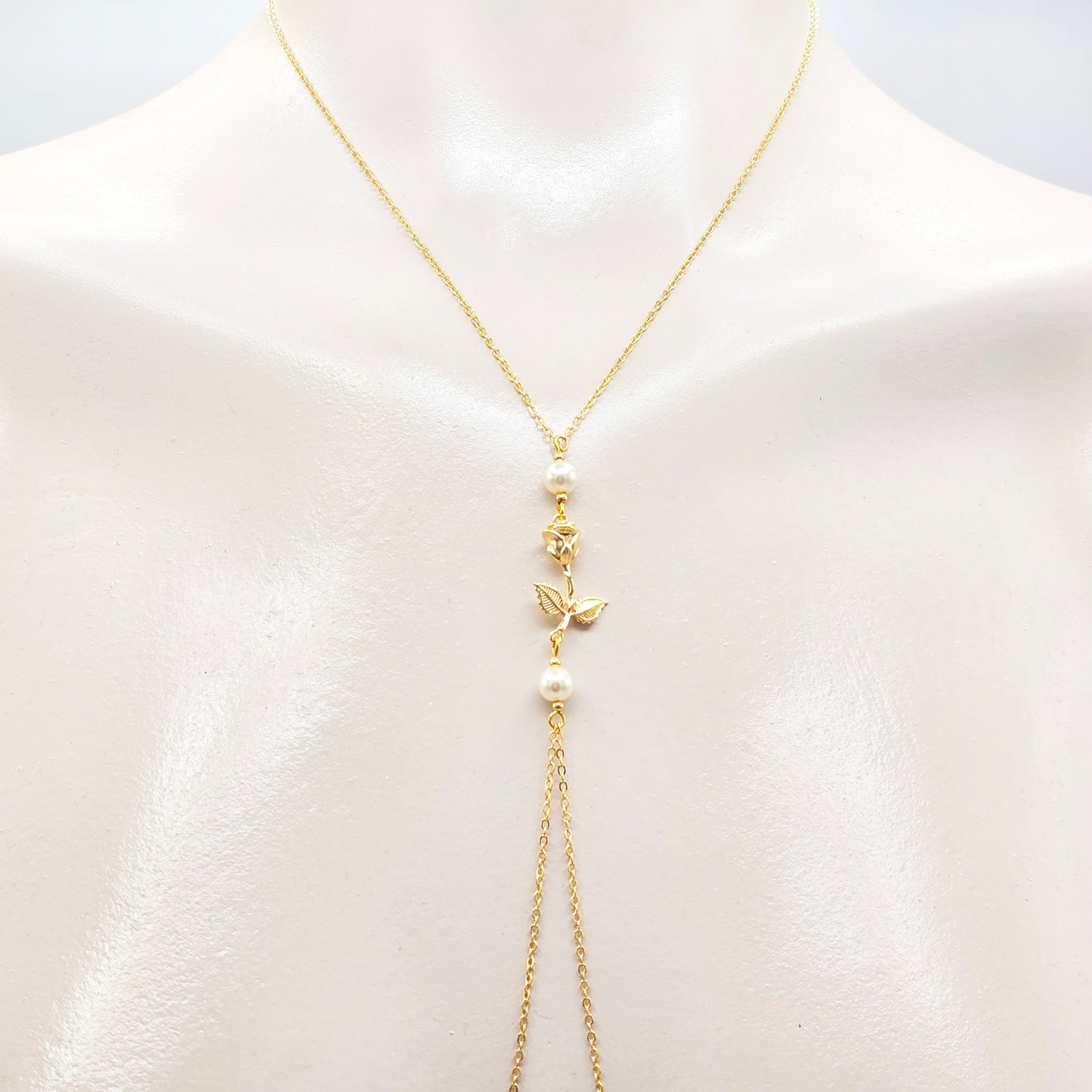 Birth Month Necklace to Nipple with Multiple Nipple Attachment Options. 18K Gold Birth Flower and Crystal Nipple Chain Necklace.