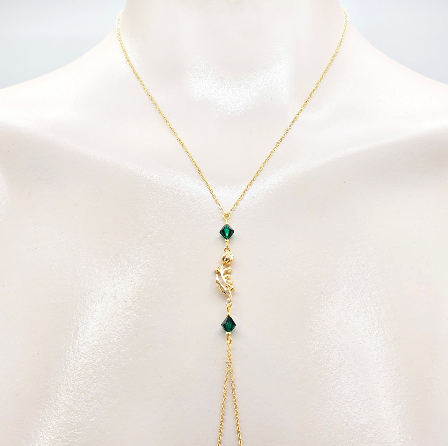 Birth Month Necklace to Nipple with Multiple Nipple Attachment Options. 18K Gold Birth Flower and Crystal Nipple Chain Necklace.
