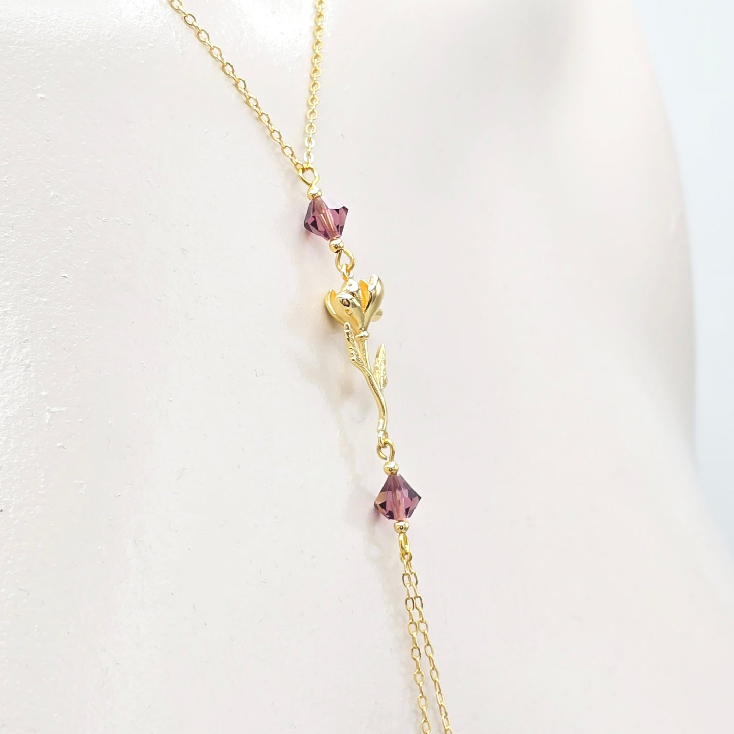 Birth Month Necklace to Nipple with Multiple Nipple Attachment Options. 18K Gold Birth Flower and Crystal Nipple Chain Necklace.
