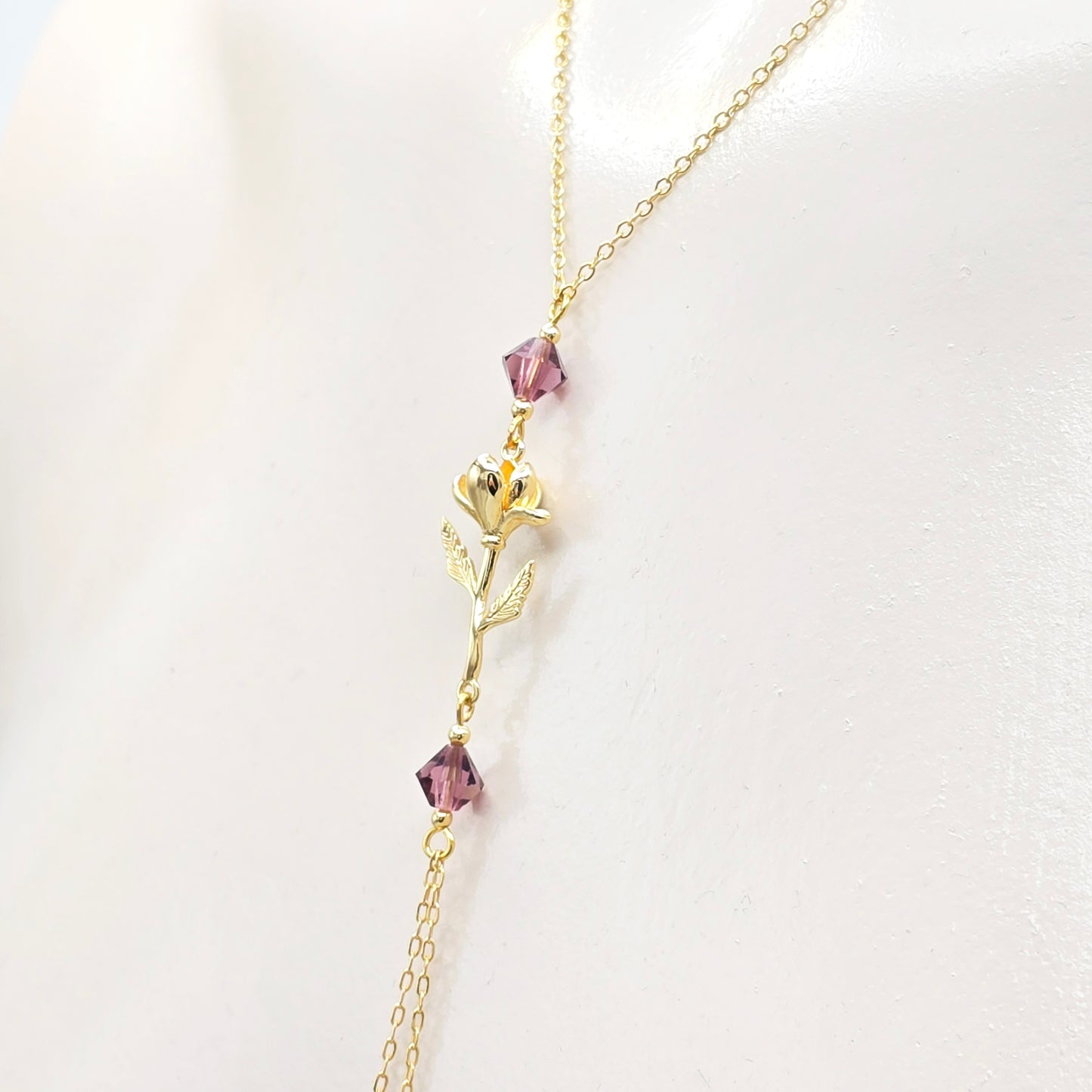 Birth Month Necklace to Nipple with Multiple Nipple Attachment Options. 18K Gold Birth Flower and Crystal Nipple Chain Necklace.