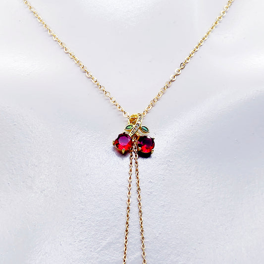 Necklace to Nipple with Cherries, Non-Piercing, with Piercings, or Nipple Clamps. 18K Gold and Gemstones.