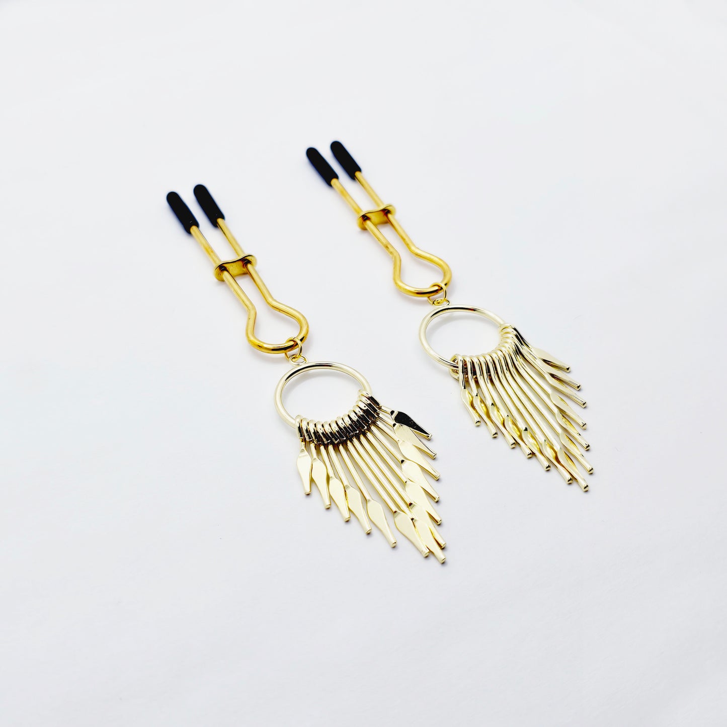 Straight Tweezer Nipple Clamps, Gold, with Dangles.