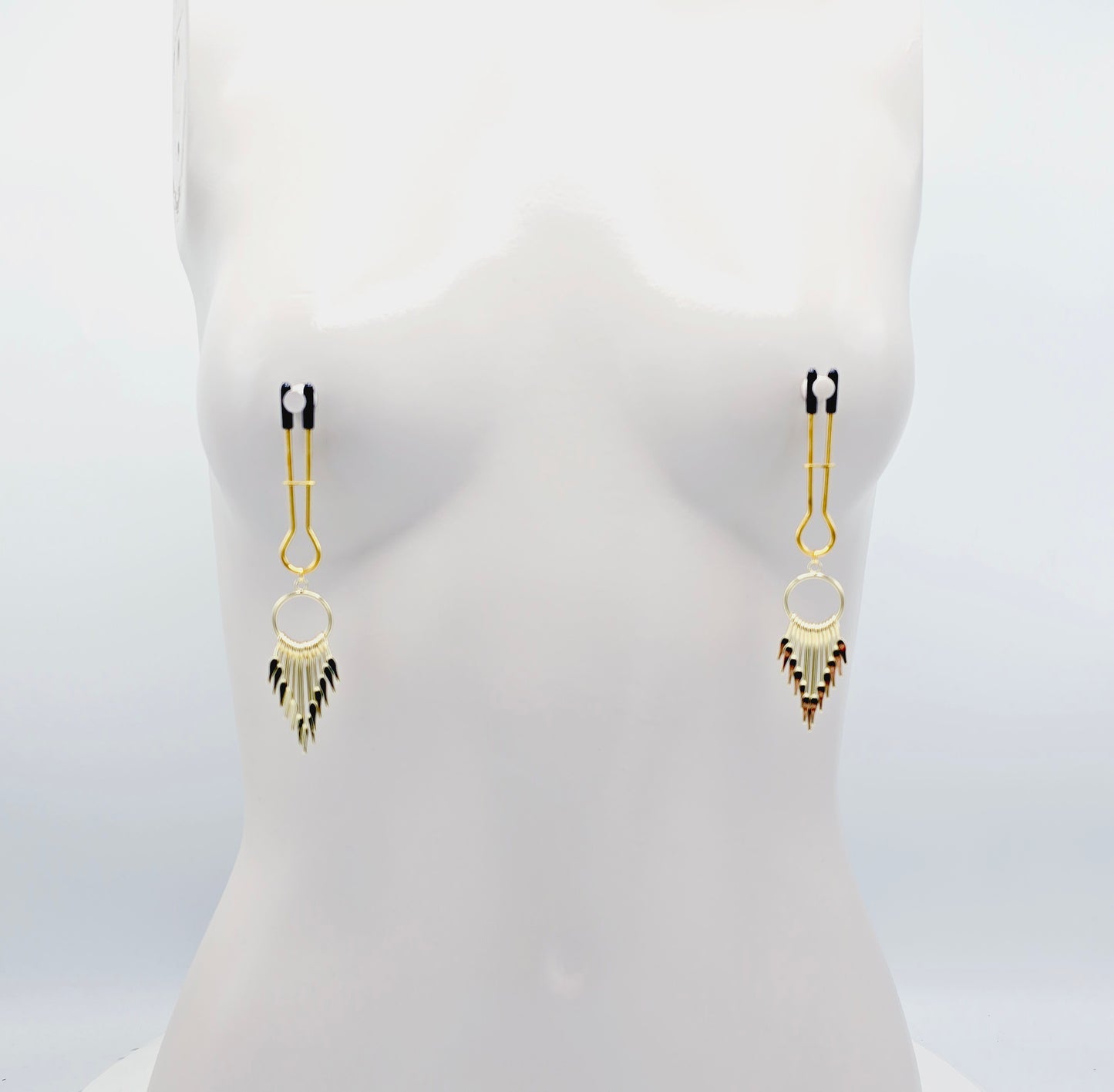 Straight Tweezer Nipple Clamps, Gold, with Dangles.