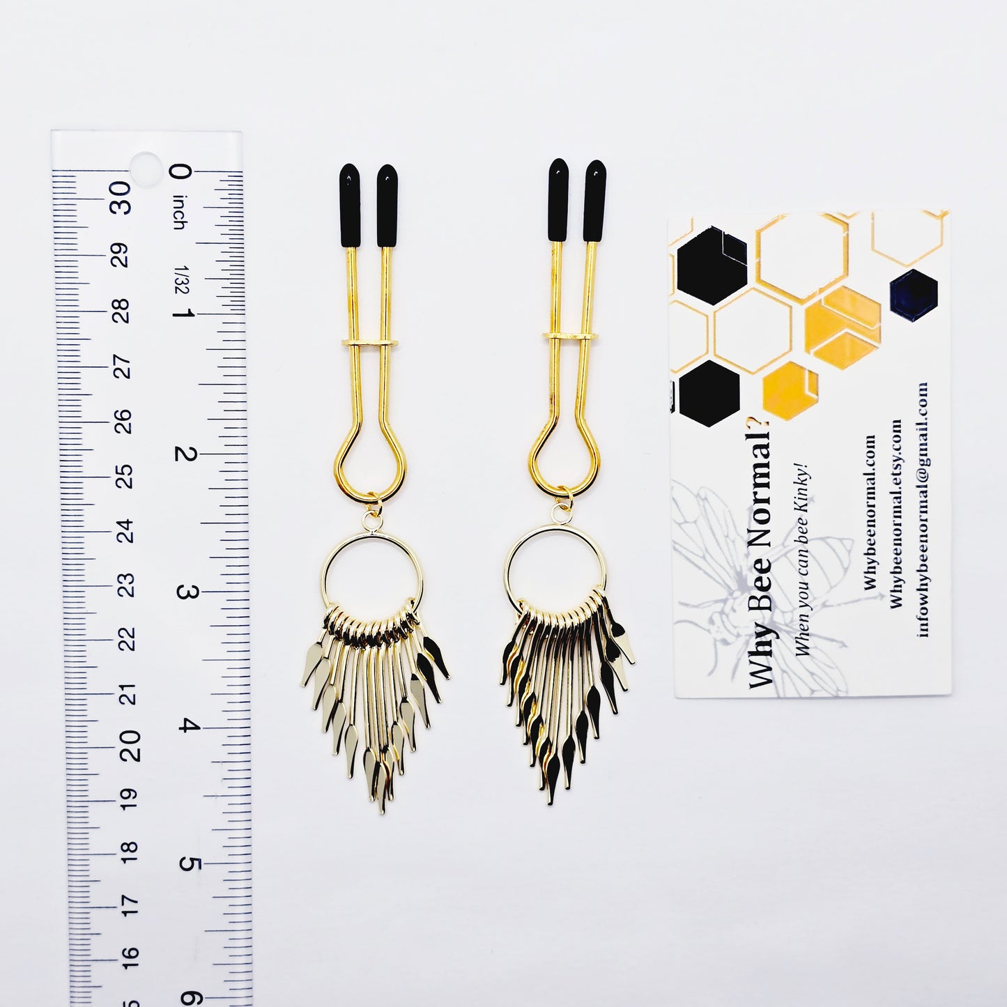 Straight Tweezer Nipple Clamps, Gold, with Dangles.