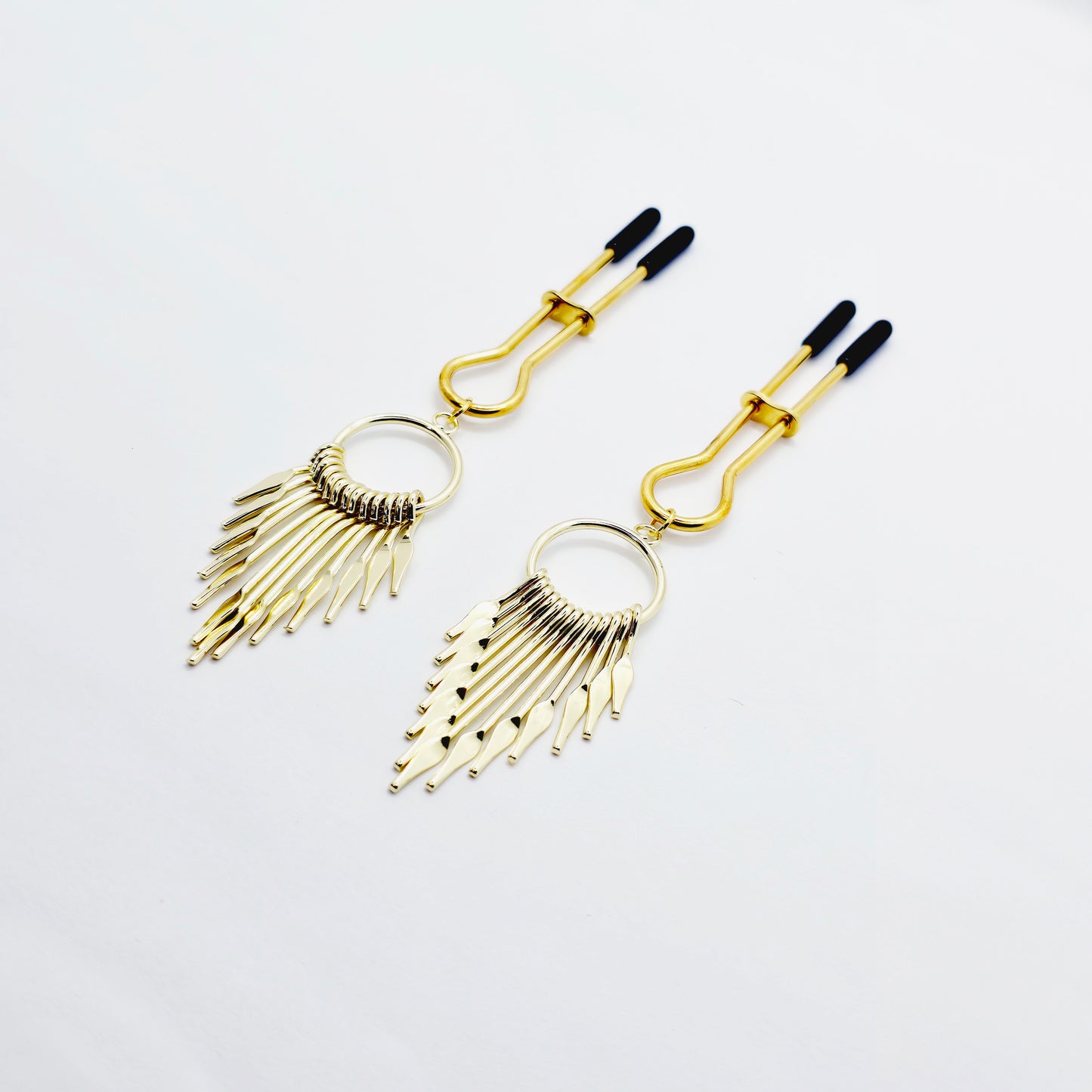 Straight Tweezer Nipple Clamps, Gold, with Dangles.