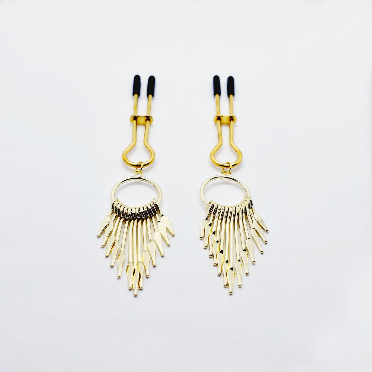 Straight Tweezer Nipple Clamps, Gold, with Dangles.