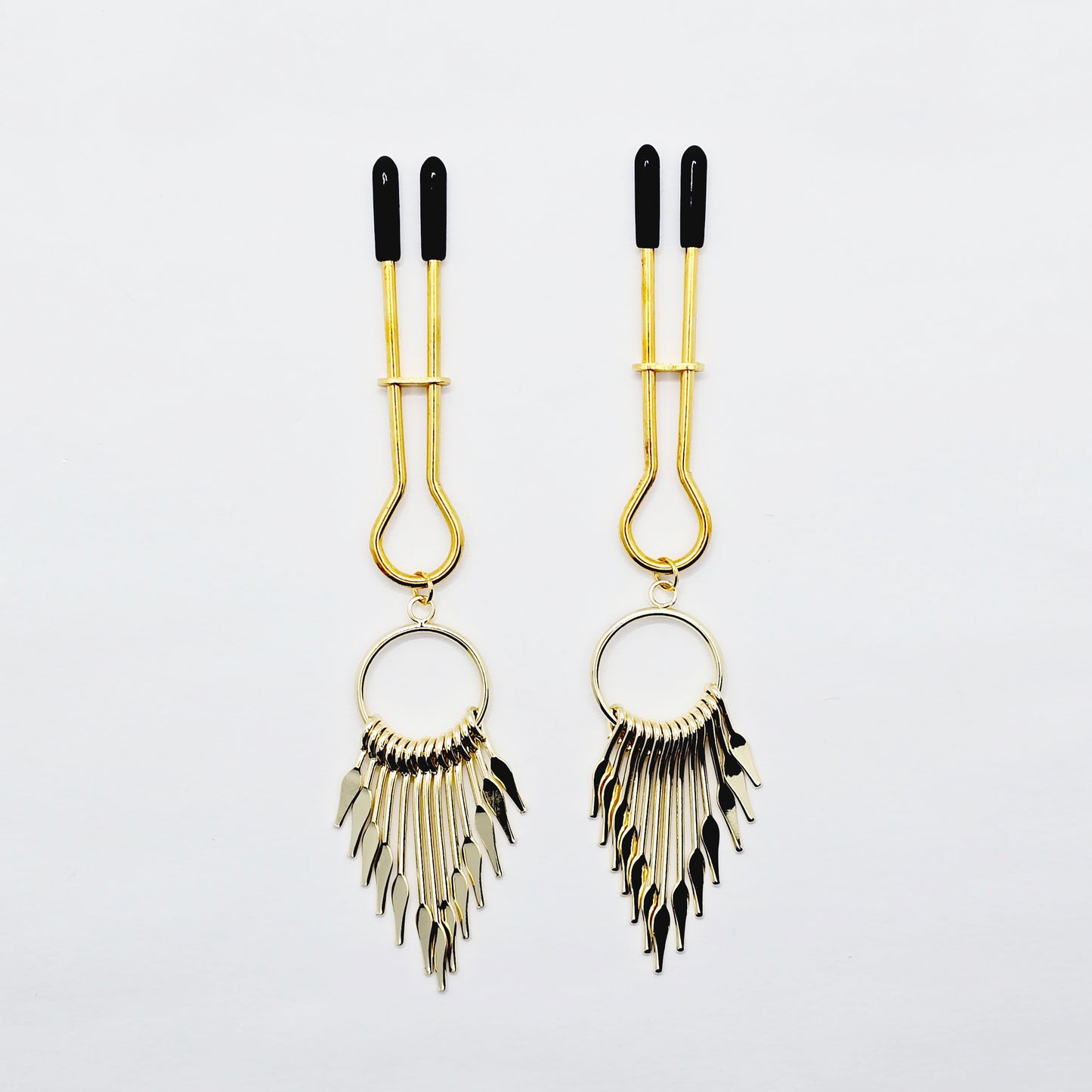 Straight Tweezer Nipple Clamps, Gold, with Dangles.