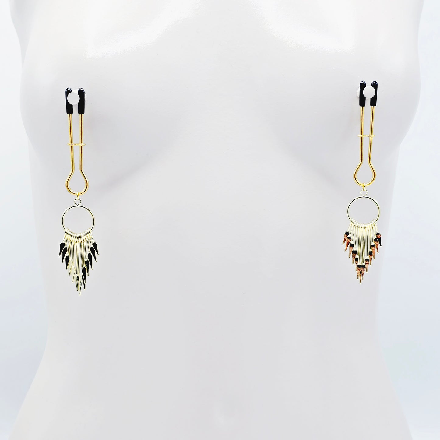 Straight Tweezer Nipple Clamps, Gold, with Dangles.